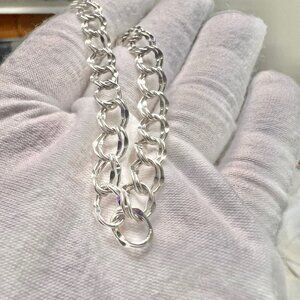 Unisex Vintage Sterling Silver Diamond Cut Double Link Charm Bracelet